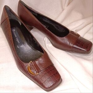Etienne Aigner VINTAGE Croc Brown LEATHER Manzoni low heels shoes pumps sz 8